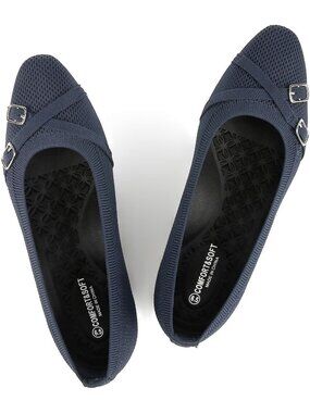 Women's Navy Blue Ballet Flats Dress Work Business Casual Buckle Comfort Shoes